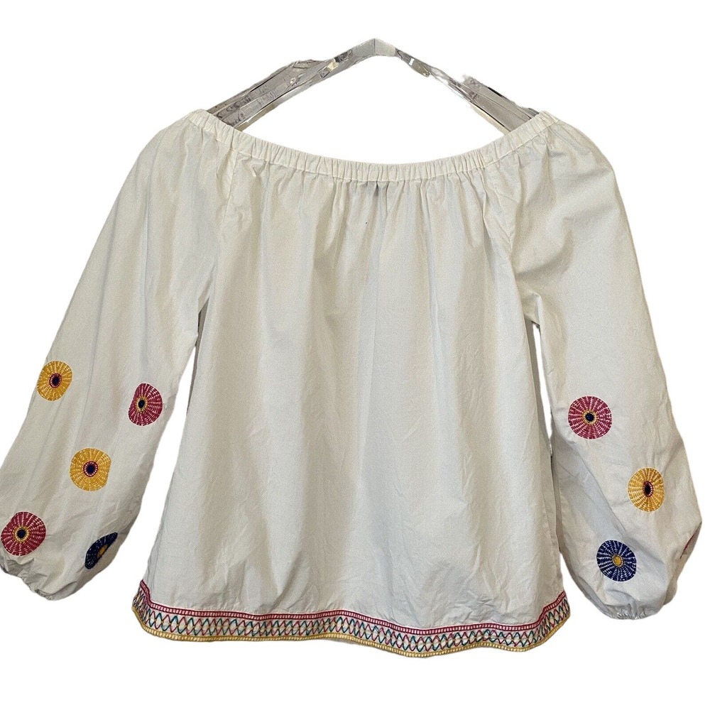 🌵 Madewell Women's White Embroidered Long Sleeve Off The Shoulder Top - Size XS - Picture 7 of 8